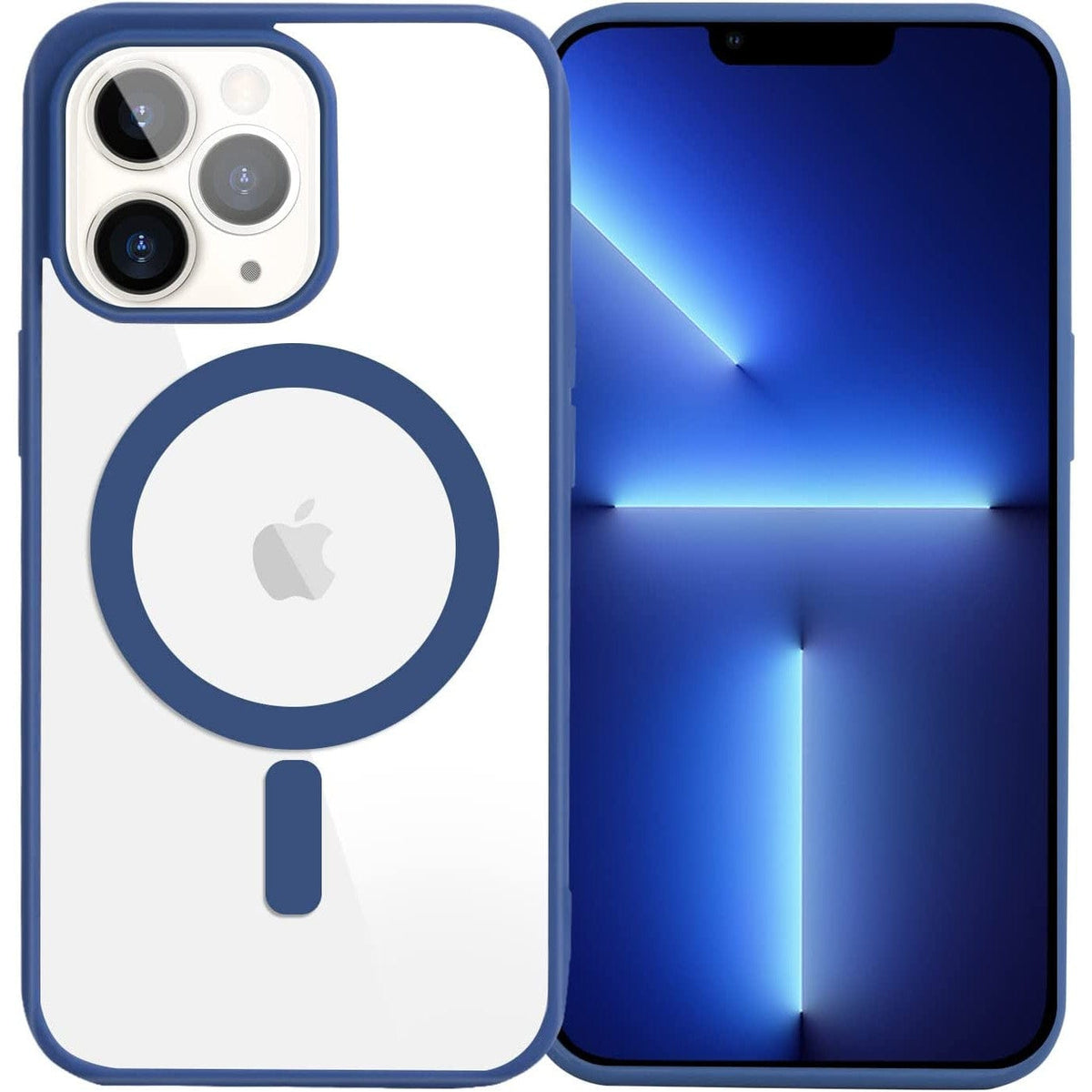 Husa MagSafe pentru Apple iPhone 13 Pro, Full Cover, Protectie camera, Margini colorate Electroplating, Magnetica, Incarcare Wireless, Albastru