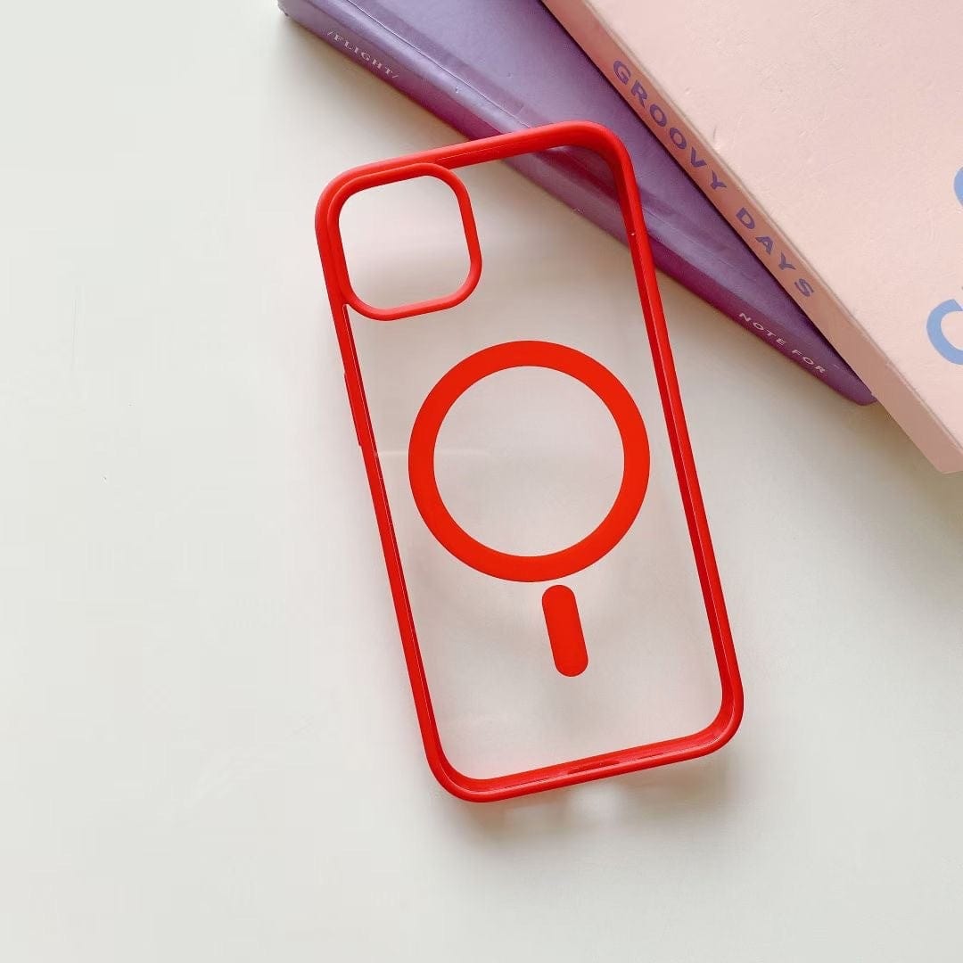 Husa MagSafe pentru Apple iPhone 11, Full Cover, Frosted Acrylic Color Big Hole, Magnetica, Incarcare Wireless, Rosu