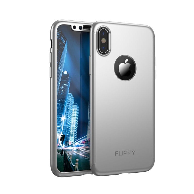 Husa Apple iPhone X Full Cover 360 Argintiu + Folie Cadou