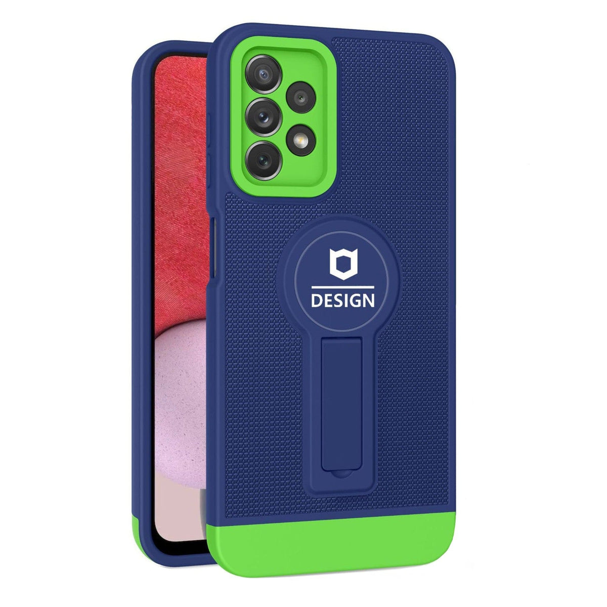 Husa Armor Design cu Stand pentru Samsung Galaxy A13 4G, Albastru/ Verde, Suport Auto Magnetic, Wireless Charge, Protectie Antisoc