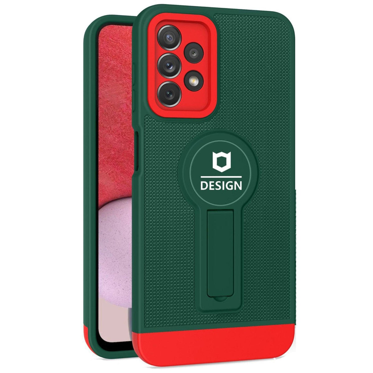 Husa Armor Design cu Stand pentru Samsung A22 5G Verde/Rosu, Suport Auto Magnetic, Protectie Antisoc