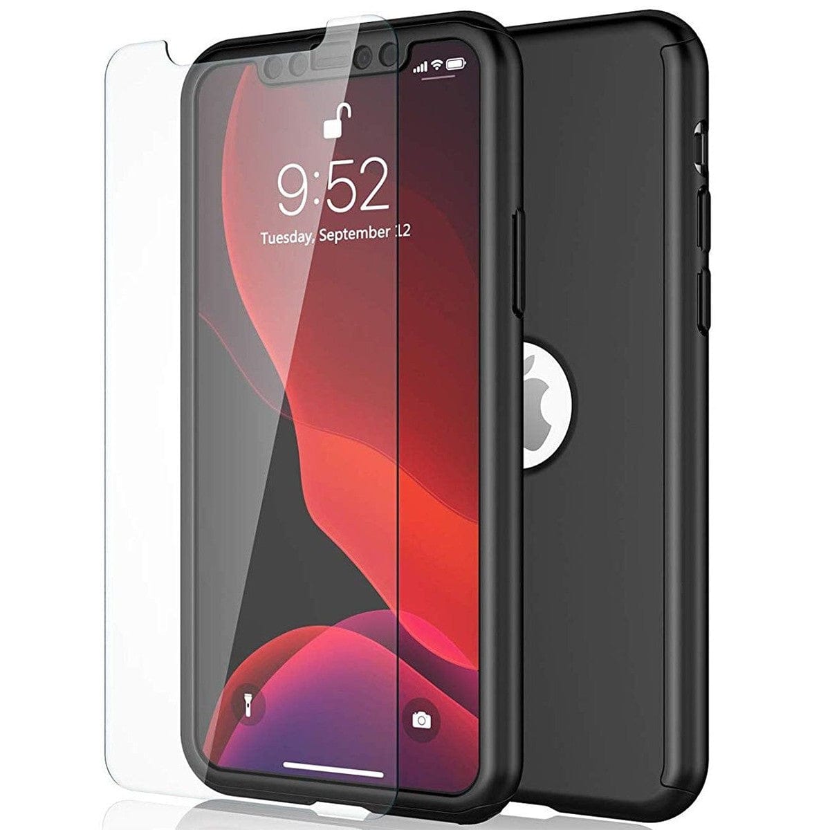 Husa de protectie Full Cover 360 compatibila cu Apple iPhone 12/12 Pro  Negru + Folie de protectie