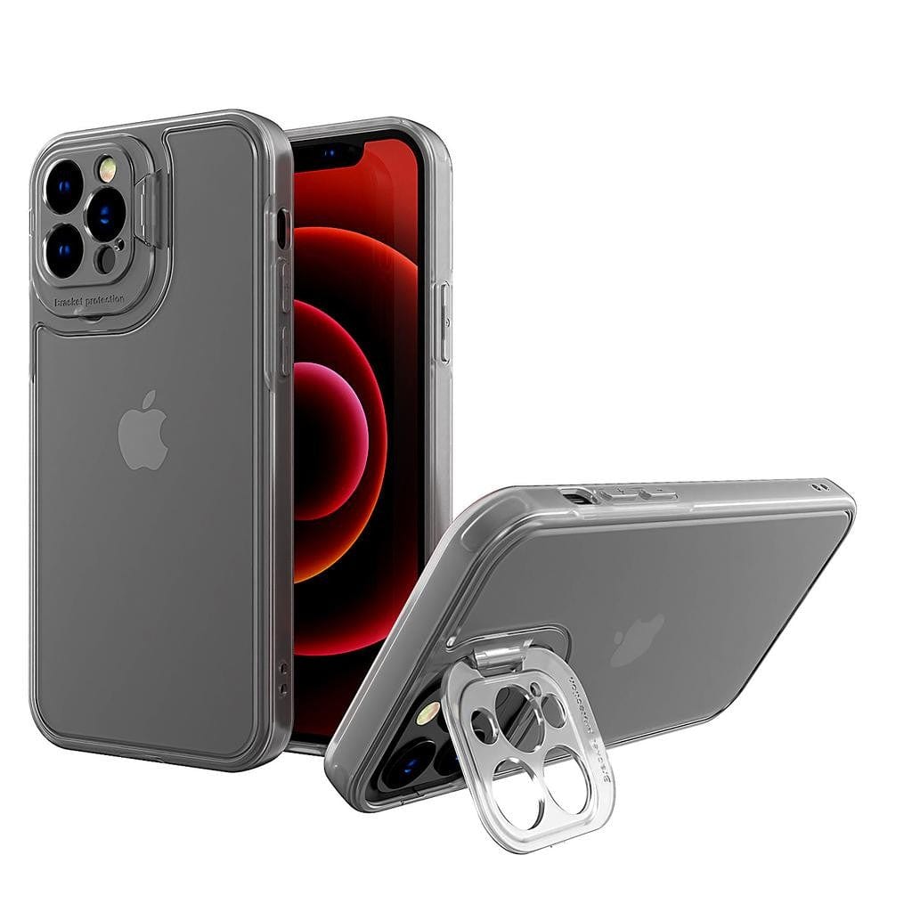 Husa de protectie pentru Apple iPhone 14 Plus, Bracket series cu suport si protectie pentru camera, Transparent