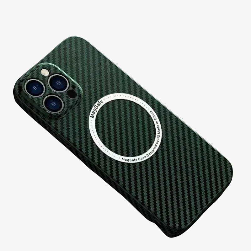 Husa de protectie pentru iPhone 14 Pro Max, Magnetica, MagSafe, Carbon Fiber Protectie Antisoc, Verde