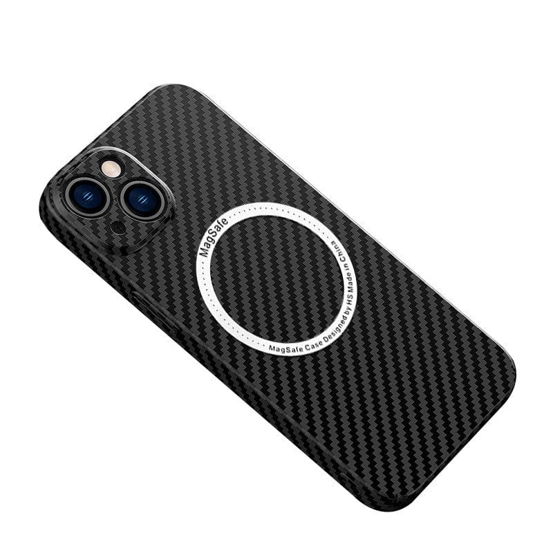 Husa de protectie pentru iPhone 14, Magnetica, MagSafe, Carbon Fiber Protectie Antisoc, Negru