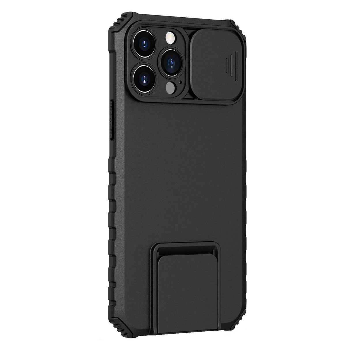 Husa Defender cu Stand pentru iPhone 12 Pro, Negru, Suport reglabil, Antisoc, Protectie glisanta pentru camera,