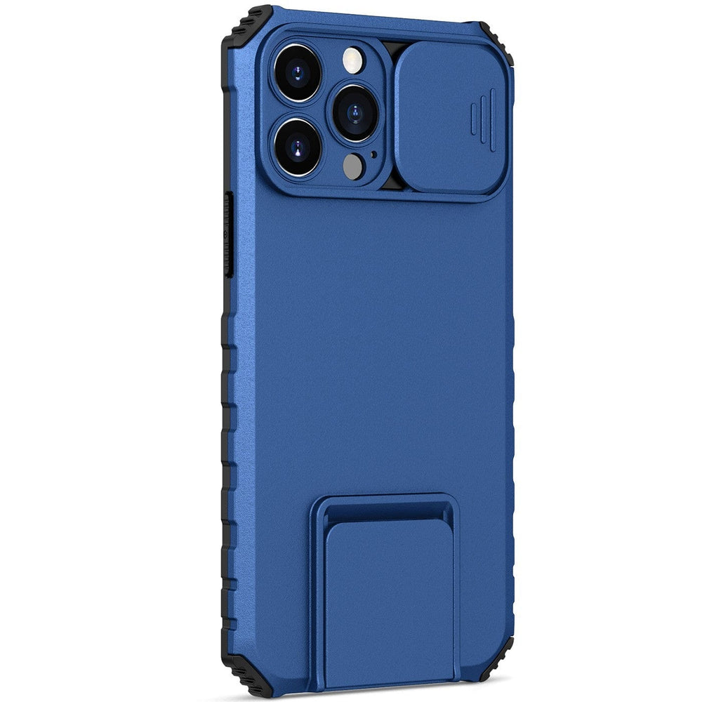 Husa Defender cu Stand pentru iPhone 11 Pro Max, Albastru, Suport reglabil, Antisoc, Protectie glisanta pentru camera