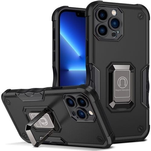 Husa Iron Warriors pentru iPhone 11, Hybrid Ring Holder Kickstand, Negru