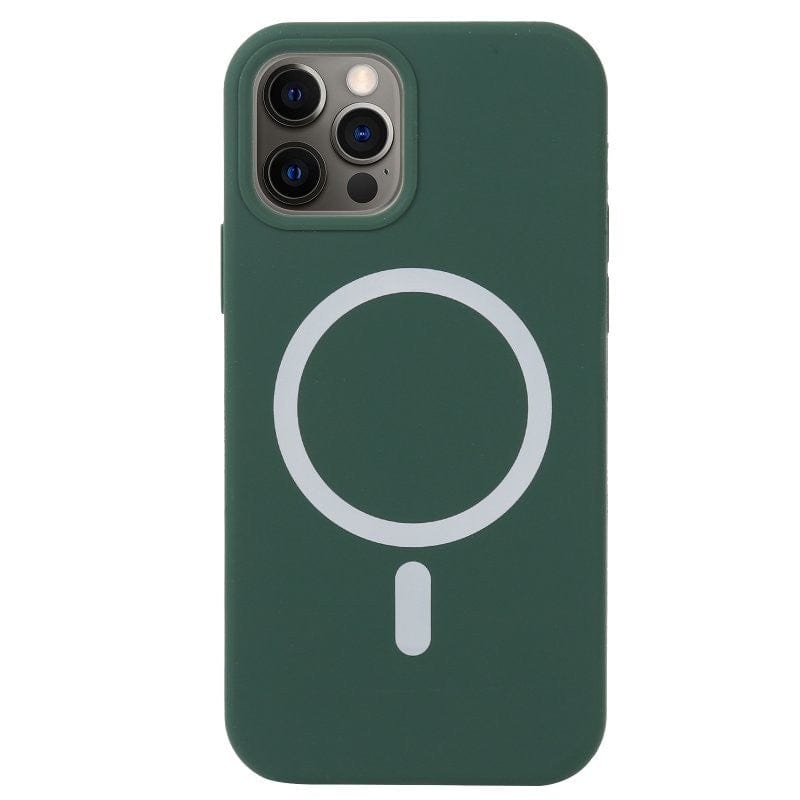 Husa MagSafe liquid large hole magnetic shell pentru Apple iPhone 12/ 12 Pro, Full Cover, Liquid Silicone, Magnetica, Incarcare Wireless, Verde