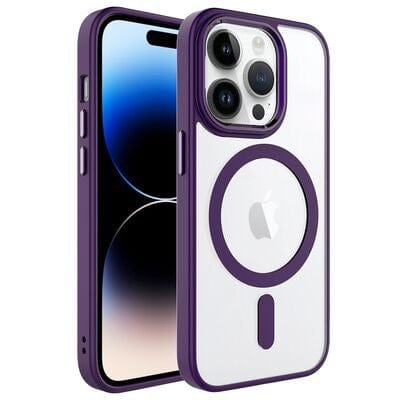 Husa MagSafe pentru Apple iPhone 11, Full Cover, Frosted Acrylic Color Big Hole, Magnetica, Incarcare Wireless, Mov