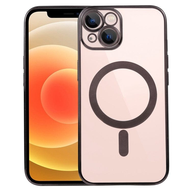 Husa MagSafe pentru Apple iPhone 14, Protectie camera, Full TPU, Margini colorate Electroplating, Magnetica, Incarcare Wireless, Negru