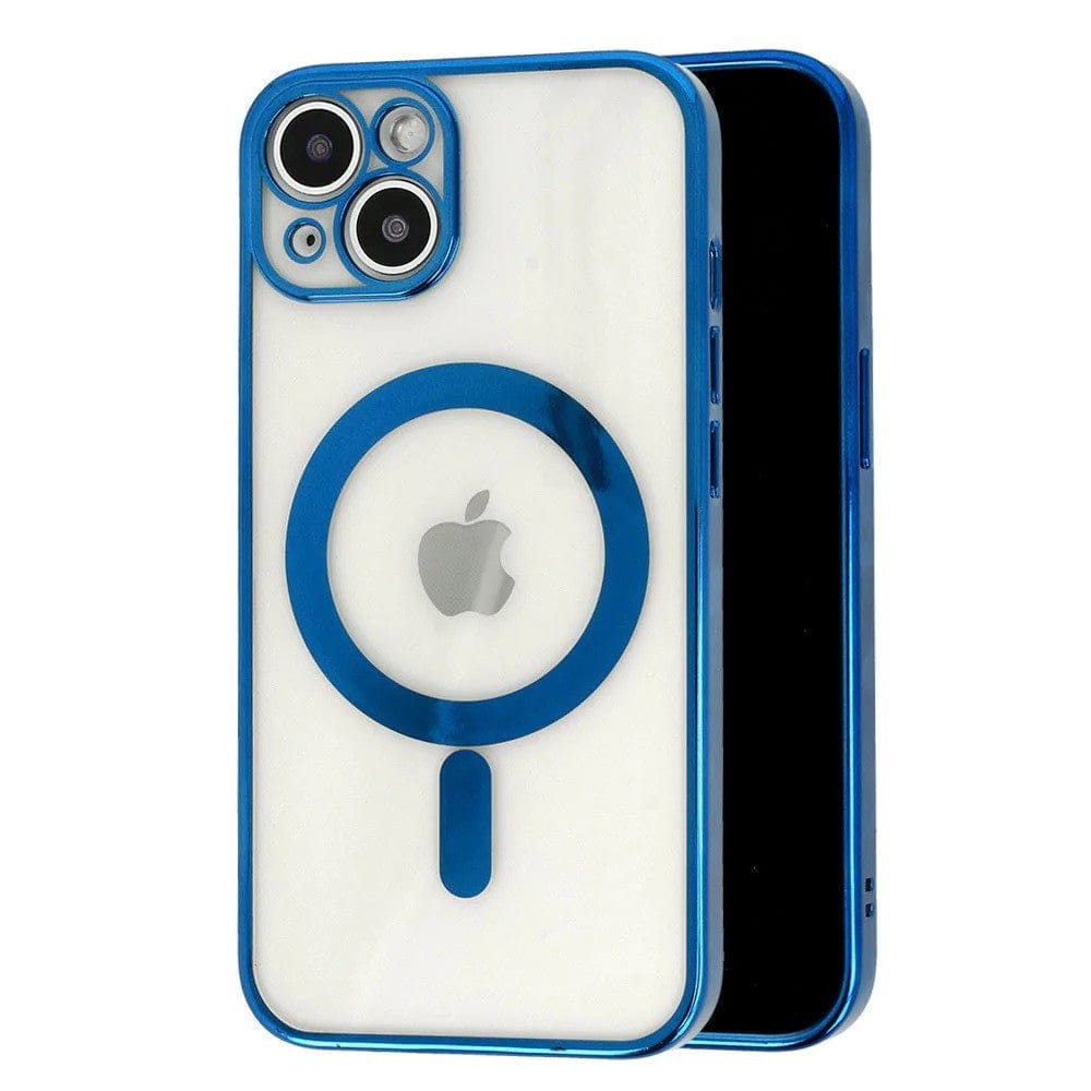 Husa MagSafe pentru Apple iPhone 14 Pro, Full Cover, Protectie camera, Margini colorate Electroplating, Magnetica, Incarcare Wireless, Albastru