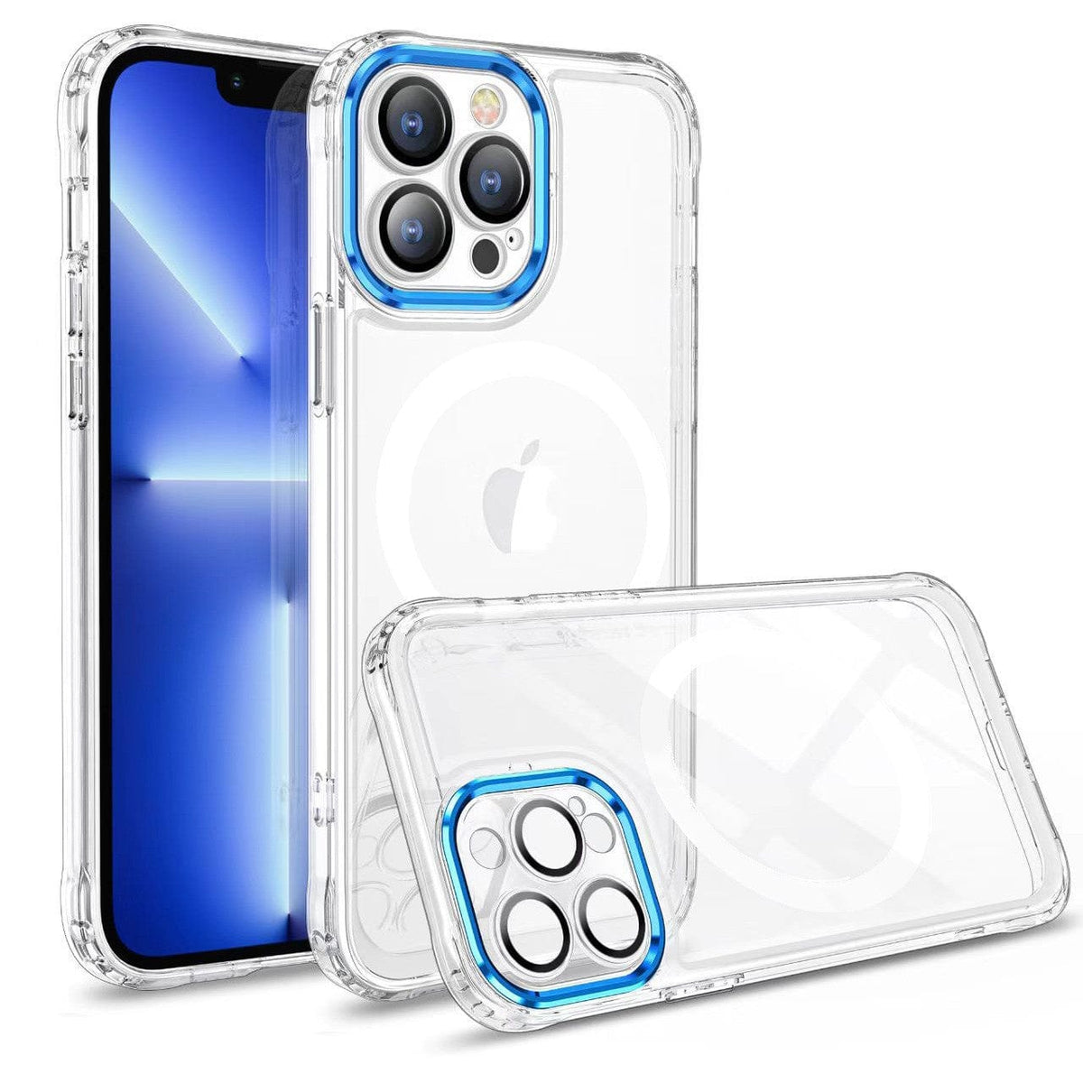 Husa MagSafe Silicone pentru iPhone 13 Pro Max, Transparenta, Magnetica, Extra Protectie Camera Albastru