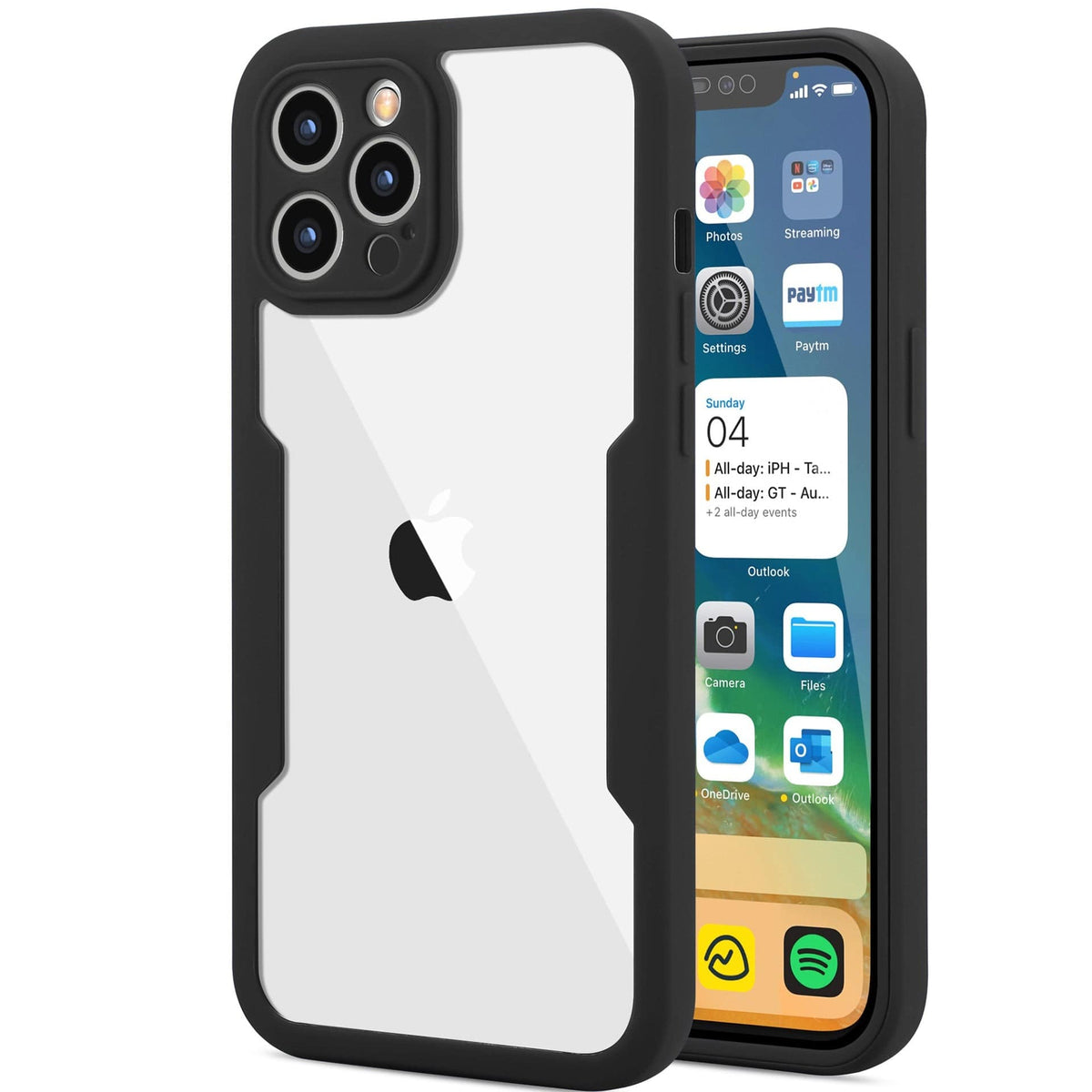 Husa Max Defence pentru iPhone 11 Pro, Bumper Negru, Fata Dubla Transparenta, Protectie Antisoc Full 360 ( fata, spate, margini )