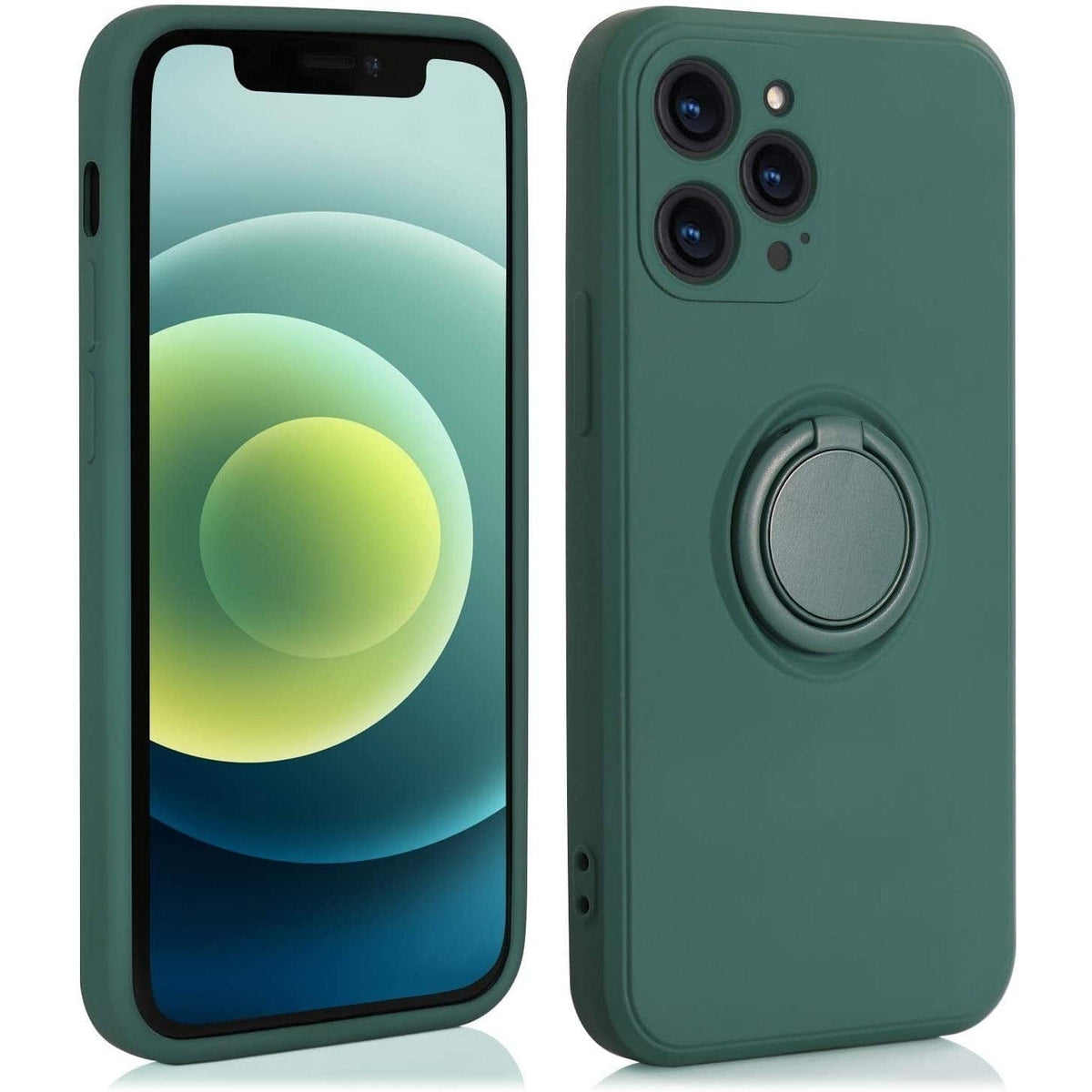 Husa protectie compatibila cu Apple iPhone 11 Liquid Silicone Ring cu suport rotativ Verde