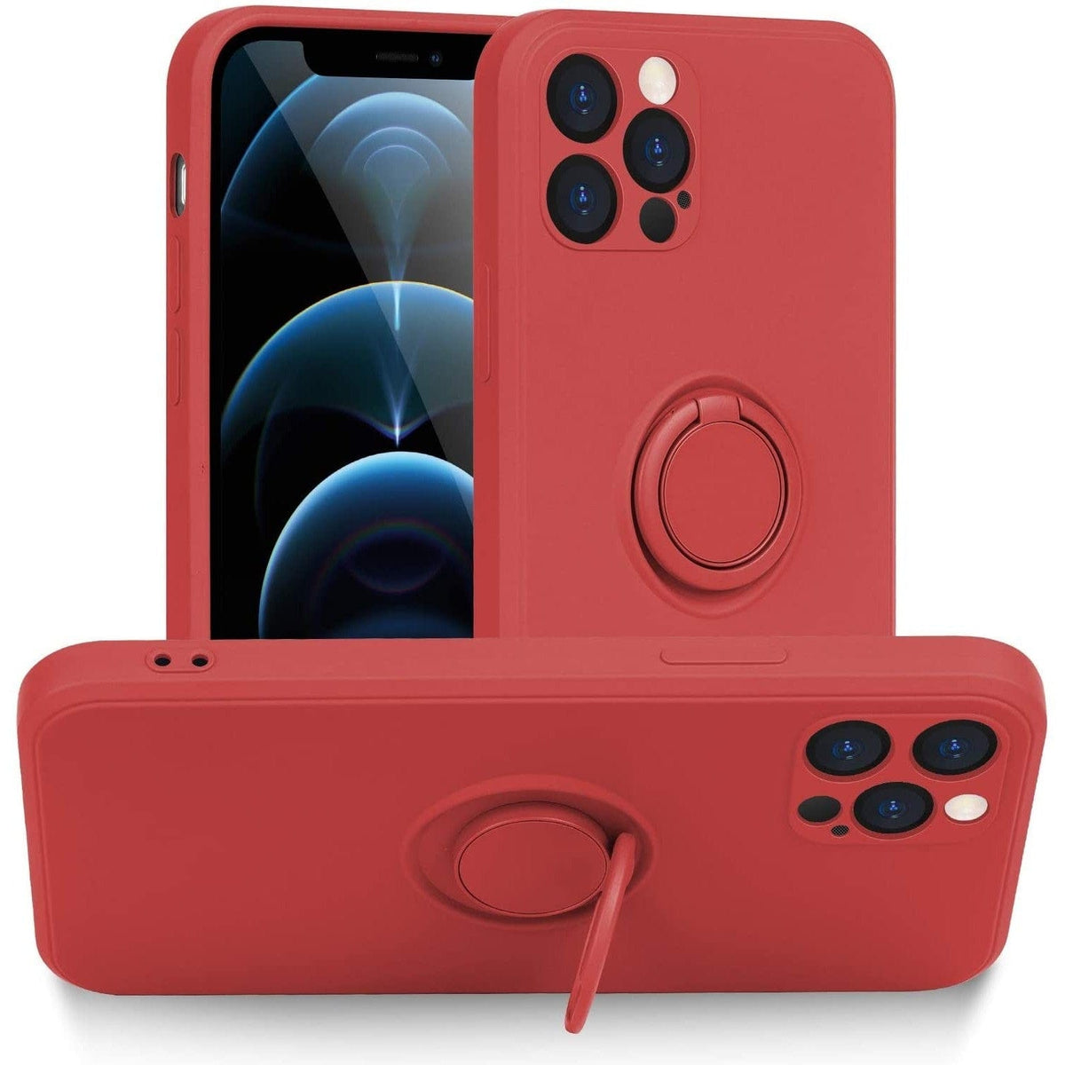 Husa protectie compatibila cu Apple iPhone 13 Pro Max Liquid Silicone Ring cu suport rotativ Rosu