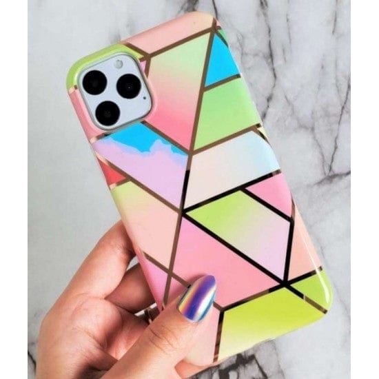 Husa protectie compatibila cu Apple iPhone 12 Pro Max Soft IMD TPU Marble Geometric Roz