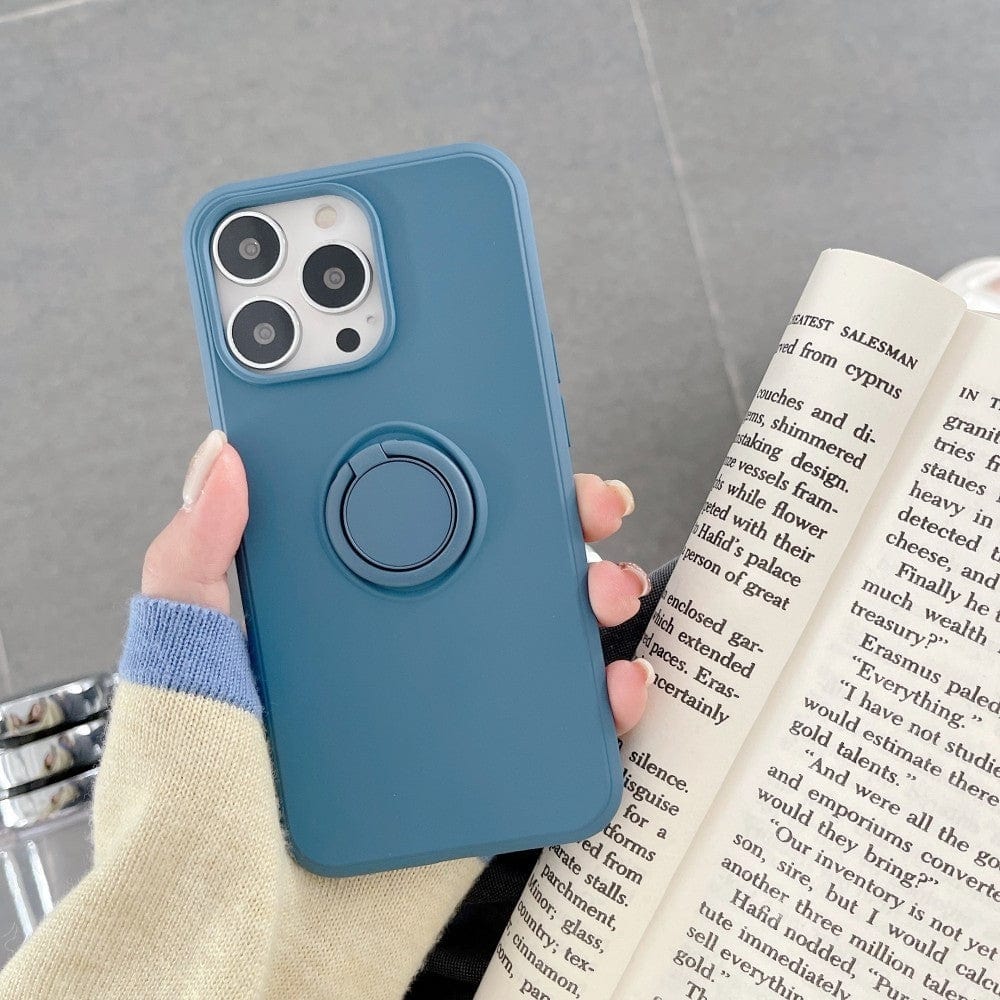 HUSA PROTECTIE COMPATIBILA CU APPLE IPHONE XR LIQUID SILICONE RING CU SUPORT ROTATIV ALBASTRU