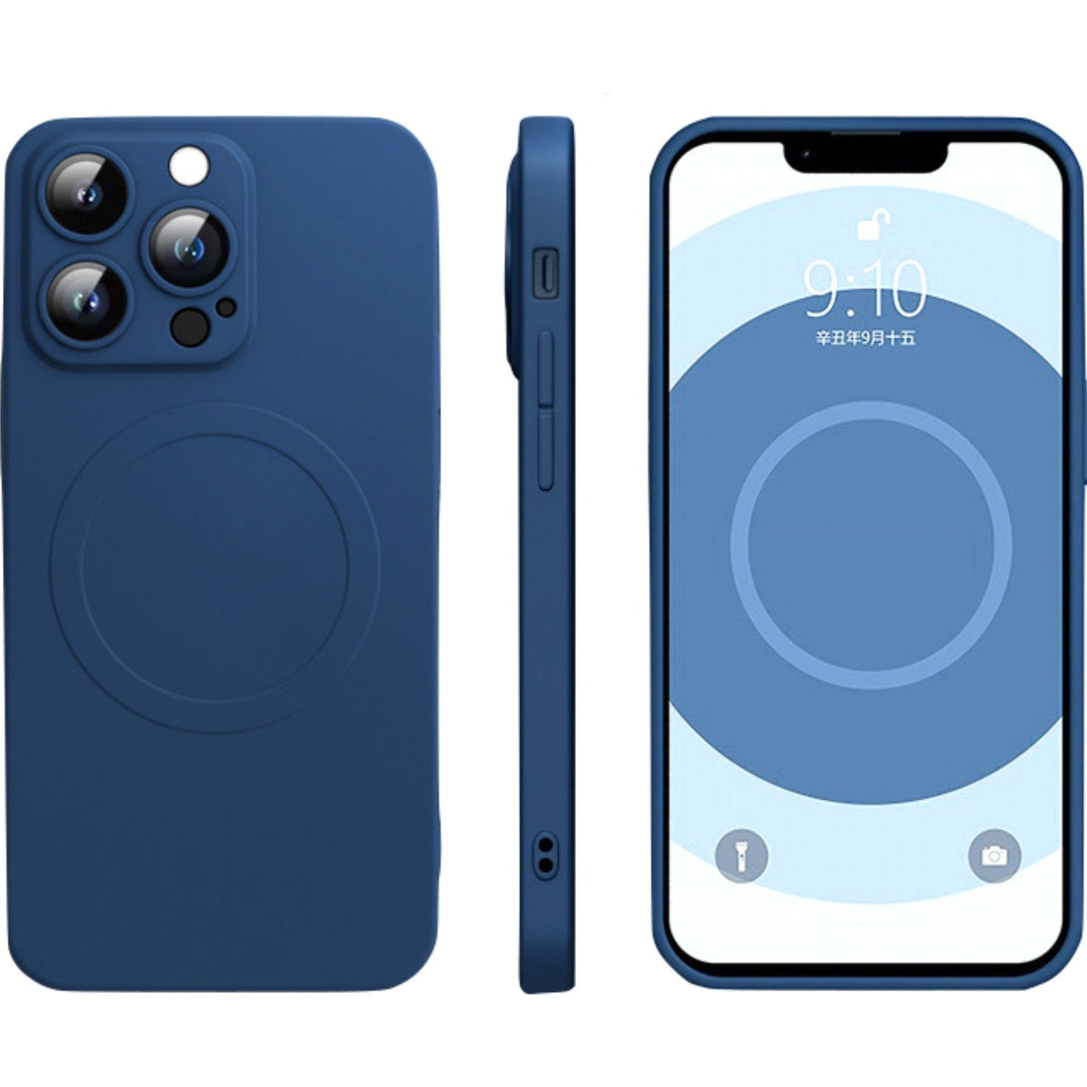 Husa protectie compatibila cu iPhone 14, Liquid MagSafe, ring-shaped, magnetica, Albastru