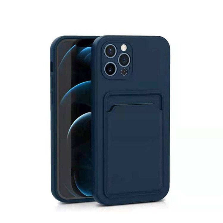 Husa protectie cu suport card compatibila cu Apple iPhone 13 Mini Albastru Inchis