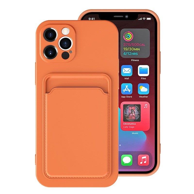 Husa protectie cu suport card compatibila cu Apple iPhone 13 Mini Portocaliu