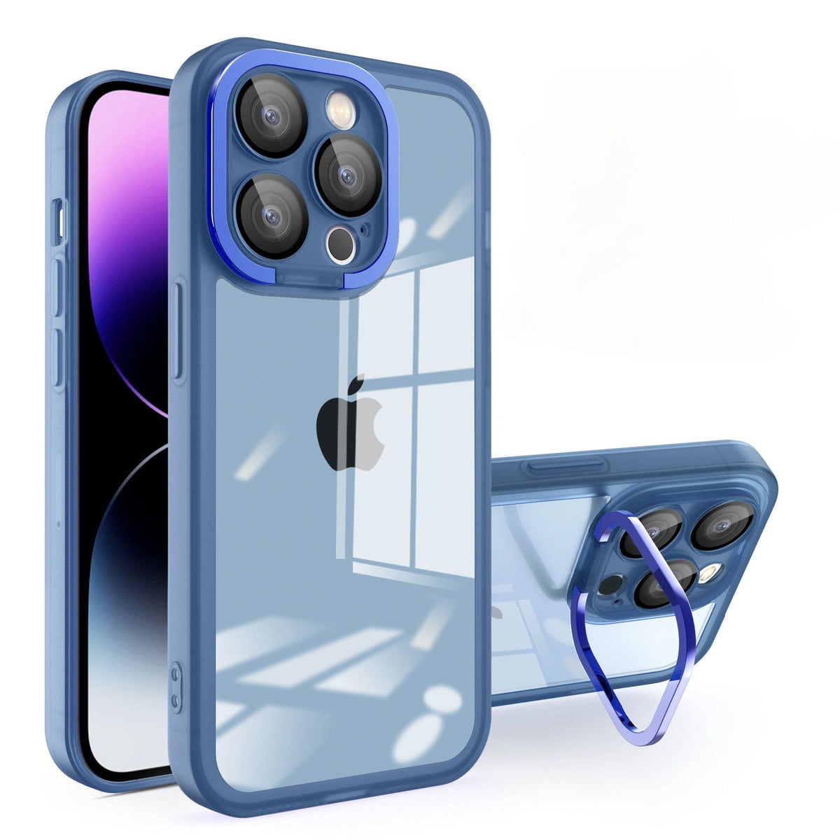 Husa protectie pentru Apple iPhone 12 Pro Max Electroplated cu suport pentru camera, 1.5 mm grosime, protectie camera, Albastru