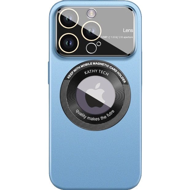 Husa protectie MagSafe Kathy Tech, pentru Apple iPhone 14, Dublu Cerc, Albastru Deschis