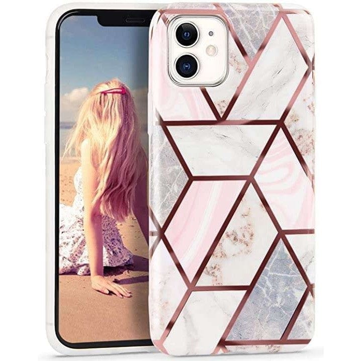 Husa protectie pentru Apple iPhone 11 Pro Soft IMD TPU Marble Geometric Alb