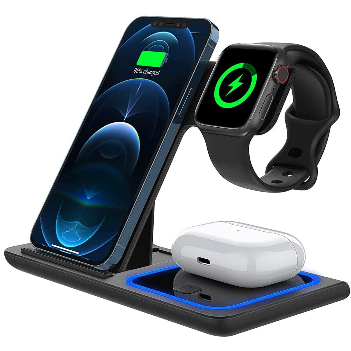 Incarcator Wireless, Statie Incarcare 3 In 1 Qi Fast Charger 15W, Compatibil Cu Apple Watch Toate Airpods Toate Modele de Iphone, Android, Samsung, Huawei, Xiaomi, Negru